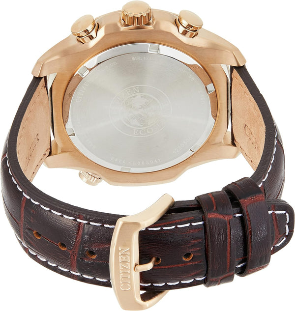 Men'S Eco-Drive Weekender Brycen Chronograph Watch in Gold-Tone Stainless Steel, Brown Leather Strap (Model: BL5403-03X)