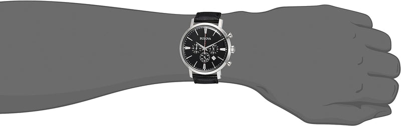 Men'S Classic Aerojet Stainless Steel 6-Hand Chronograph Watch with Black Leather Strap, 41Mm Style: 96B262