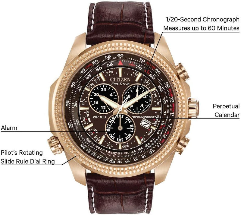 Men'S Eco-Drive Weekender Brycen Chronograph Watch in Gold-Tone Stainless Steel, Brown Leather Strap (Model: BL5403-03X)