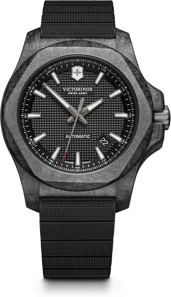 Alliance I.N.O.X. Carbon Mechanical Watch - Premium Swiss Watch for Men & Women - Analog Wristwatch - Great Gift for Birthday, Holiday & More - Black Dial, Black Rubber Strap