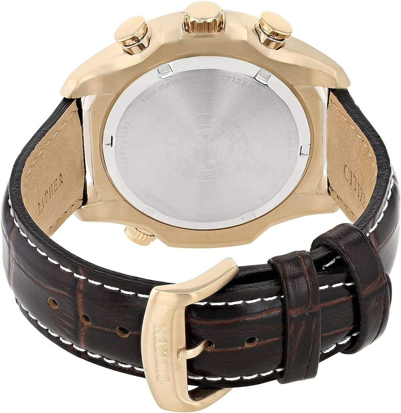 Men'S Eco-Drive Weekender Brycen Chronograph Watch in Gold-Tone Stainless Steel, Brown Leather Strap (Model: BL5403-03X)