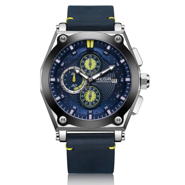 MEGIR Multi-function Sport Watch Men Luxury Chronograph Calendar Waterproof Watch High Quality Leather