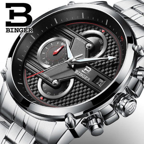 Genuine Luxury Switzerland BINGER Brand Mens fashion sports Quartz chronography watch male Luminous Waterproof table stopwatch