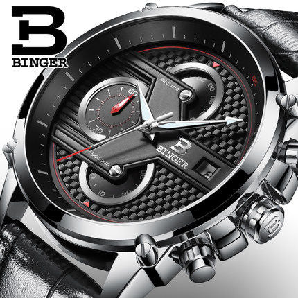 Genuine Luxury Switzerland BINGER Brand Mens fashion sports Quartz chronography watch male Luminous Waterproof table stopwatch