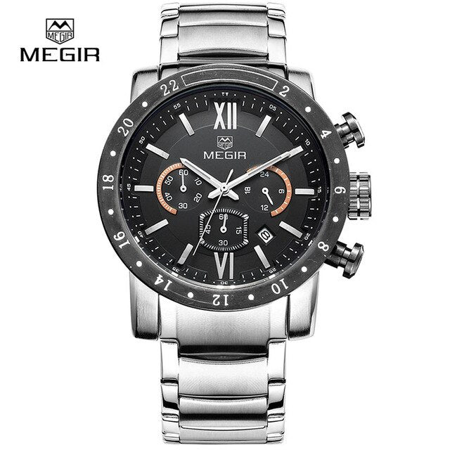 Top Luxury Brand MEGIR Sport Men Quartz Watch  Steel band  Mens Watches Sports Military Wrist Watches Waterproof Relogio