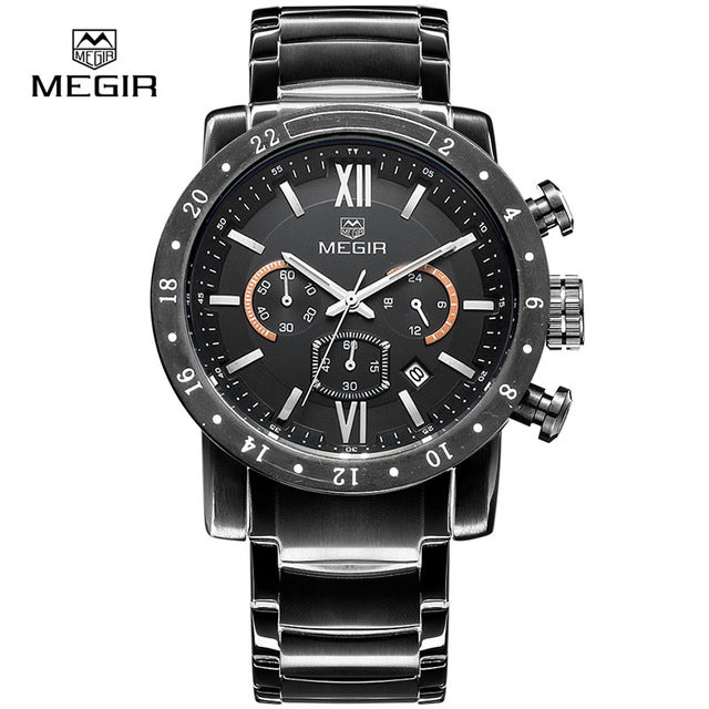 Top Luxury Brand MEGIR Sport Men Quartz Watch  Steel band  Mens Watches Sports Military Wrist Watches Waterproof Relogio