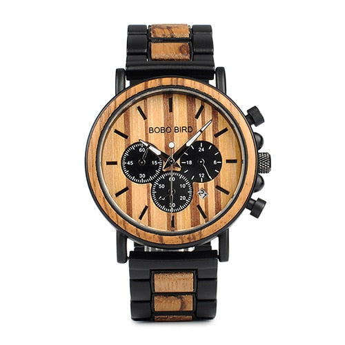 BOBO BIRD P09 Wood and Stainless Steel Watches Mens Chronograph Wristwatches Luminous Hands Stop Watch dropshipping