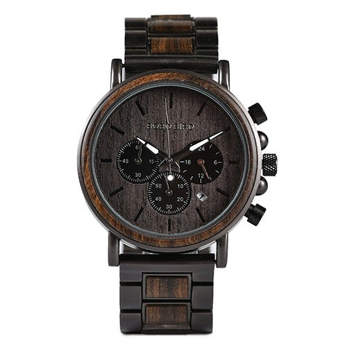 BOBO BIRD P09 Wood and Stainless Steel Watches Mens Chronograph Wristwatches Luminous Hands Stop Watch dropshipping
